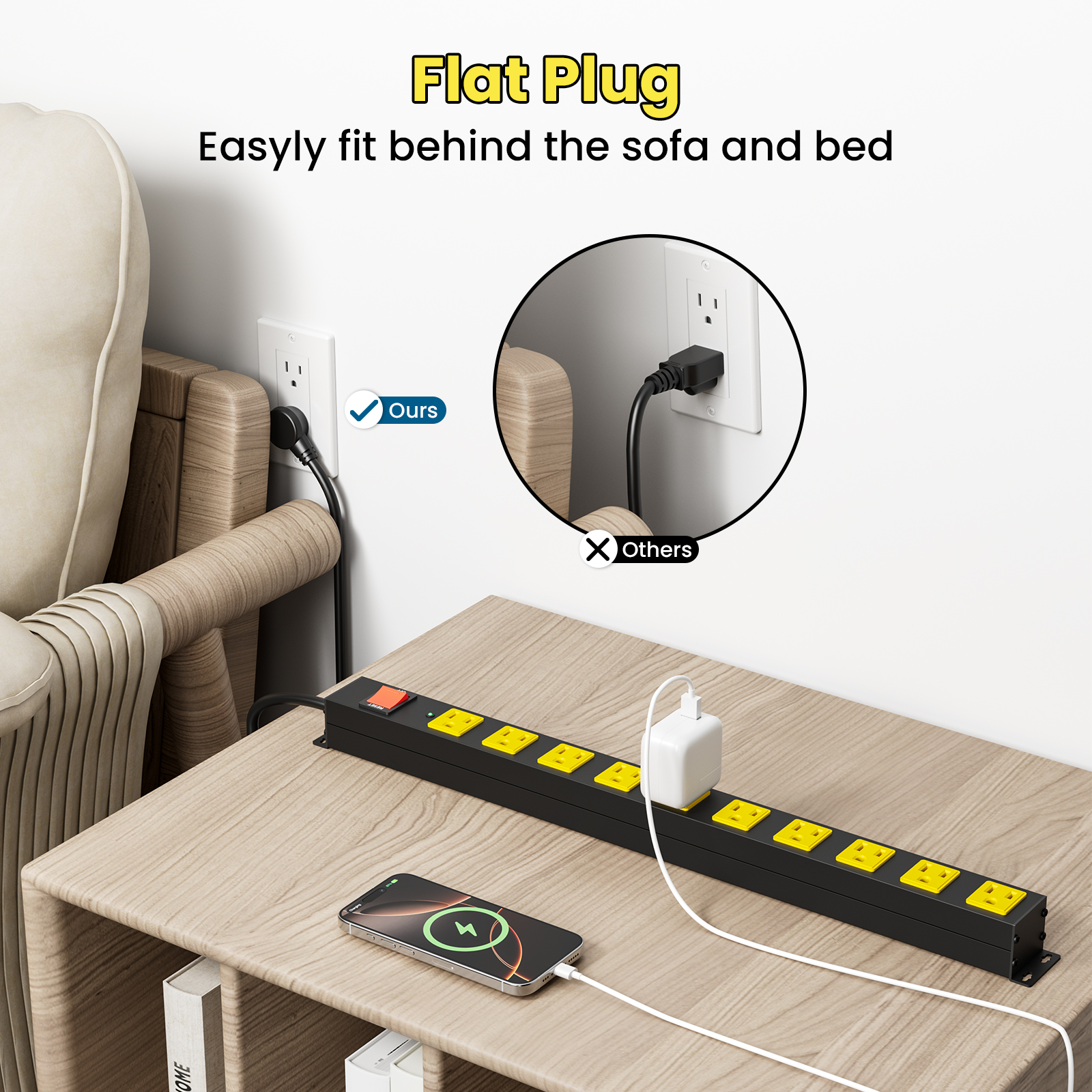 US 10 outlets long power strip