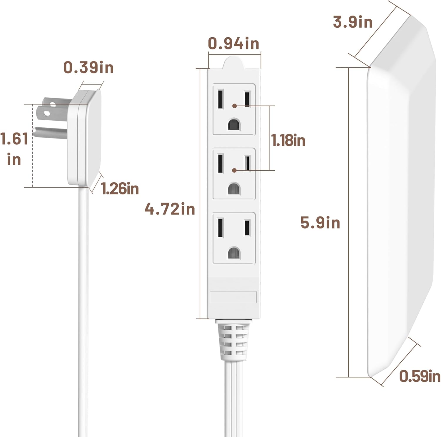 Flat Plug Power Strip Wall Outlet