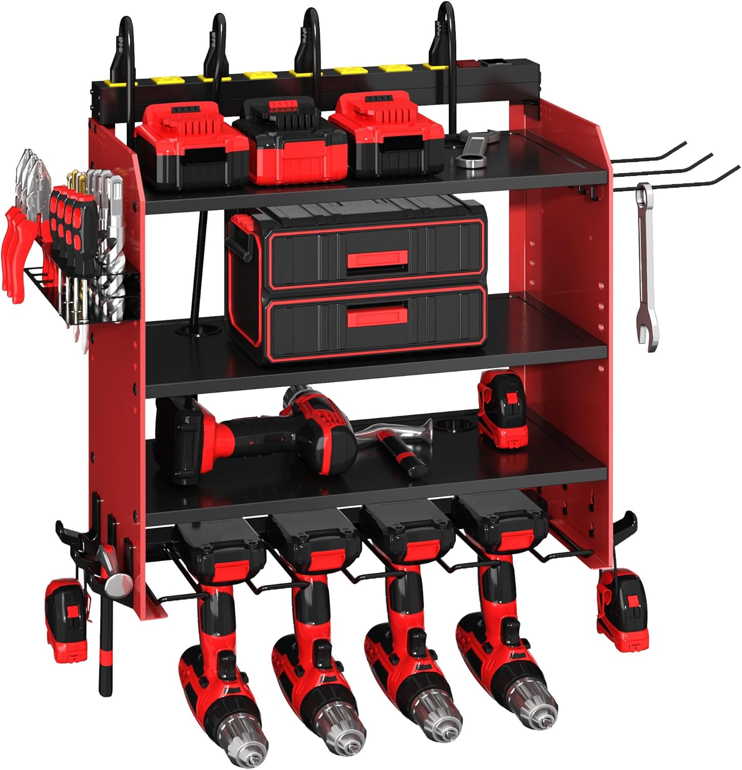 4-Layer Wall-Mounted Power Tool Organizer Rack