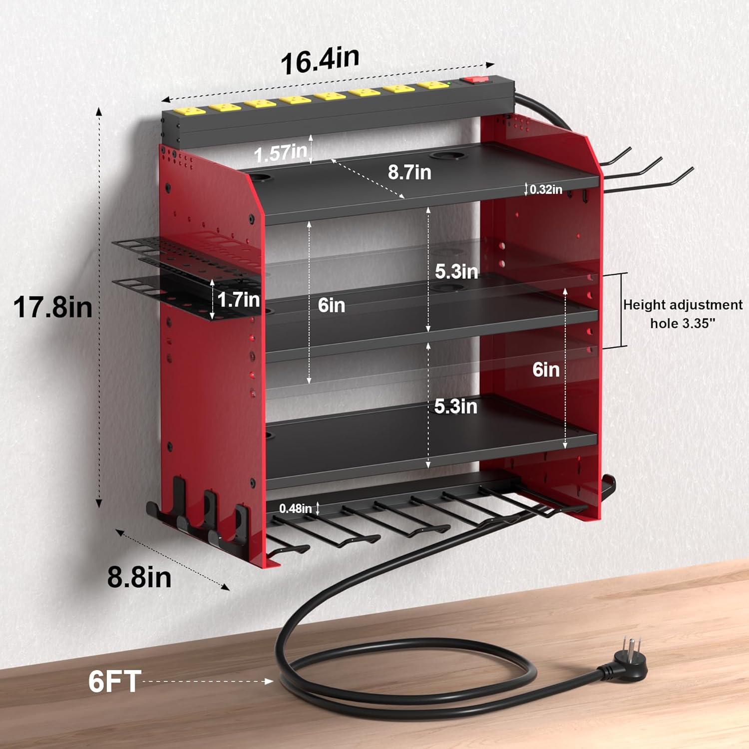 4-Layer Wall-Mounted Power Tool Organizer Rack