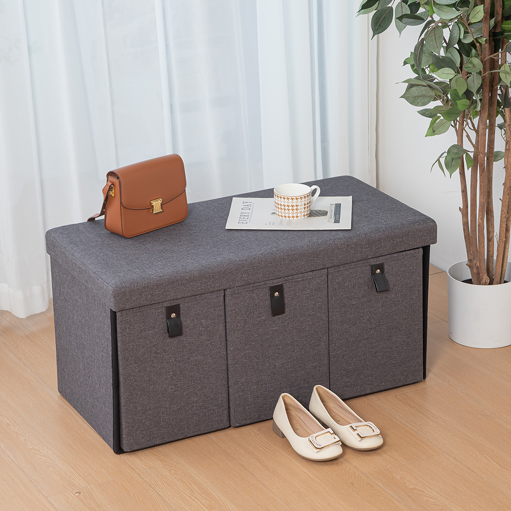 3-Drawers Folding Storage Ottoman