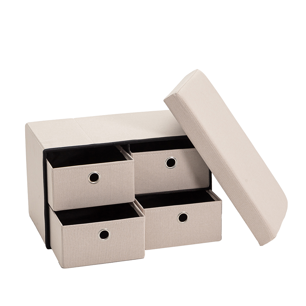 4-Drawers Folding Storage Ottoman